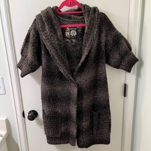 Lucky Brand Half Sleeve Wool Hooded Cardigan Sweater Duster Y2K Vintage sz M